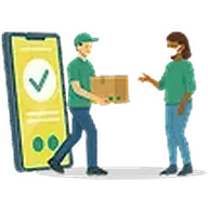 Illustration of a LoadGo driver handing over a parcel to a customer
